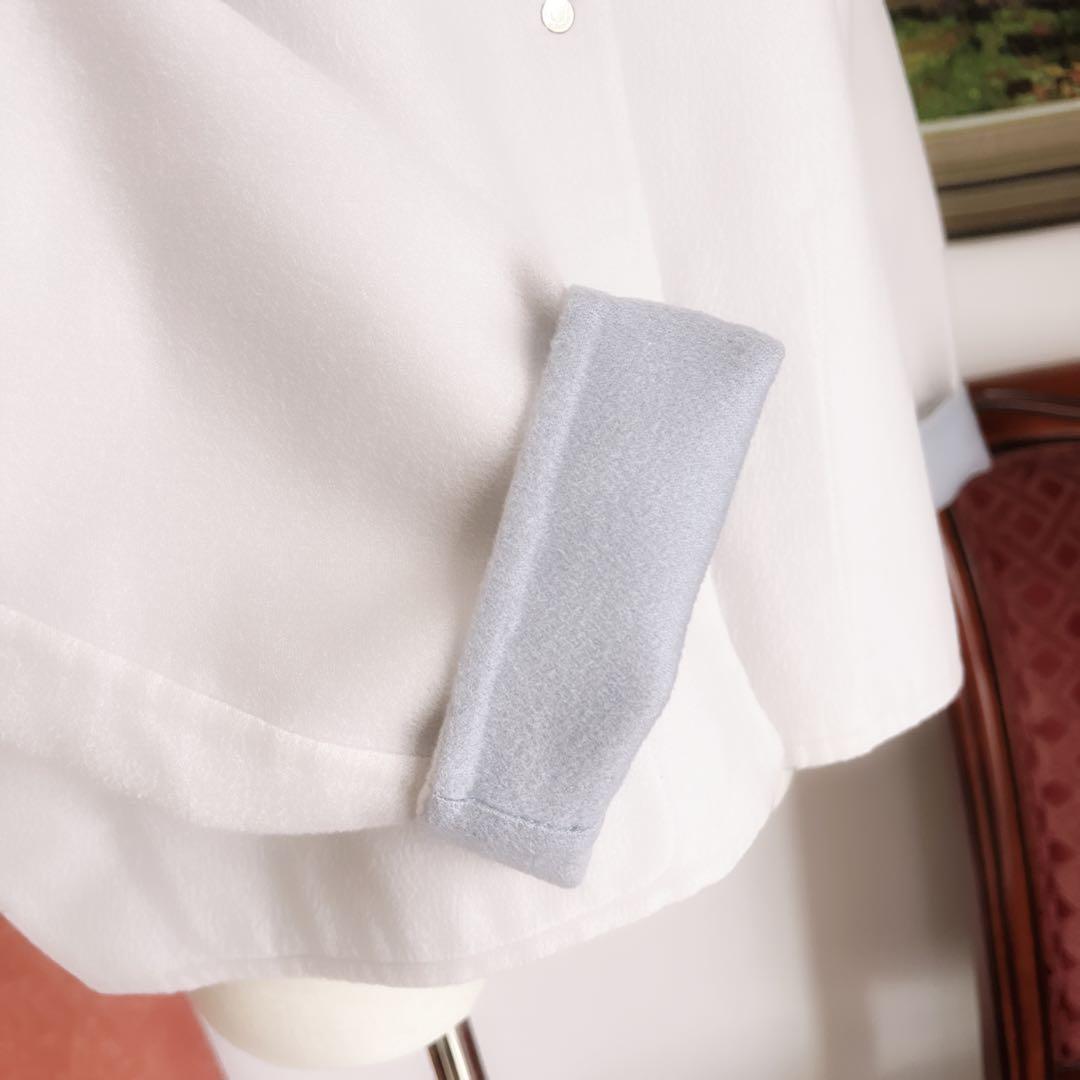 美品　HERMÈSエルメス カシミヤ ショート　ノーカラー　コート　ブルーグレー