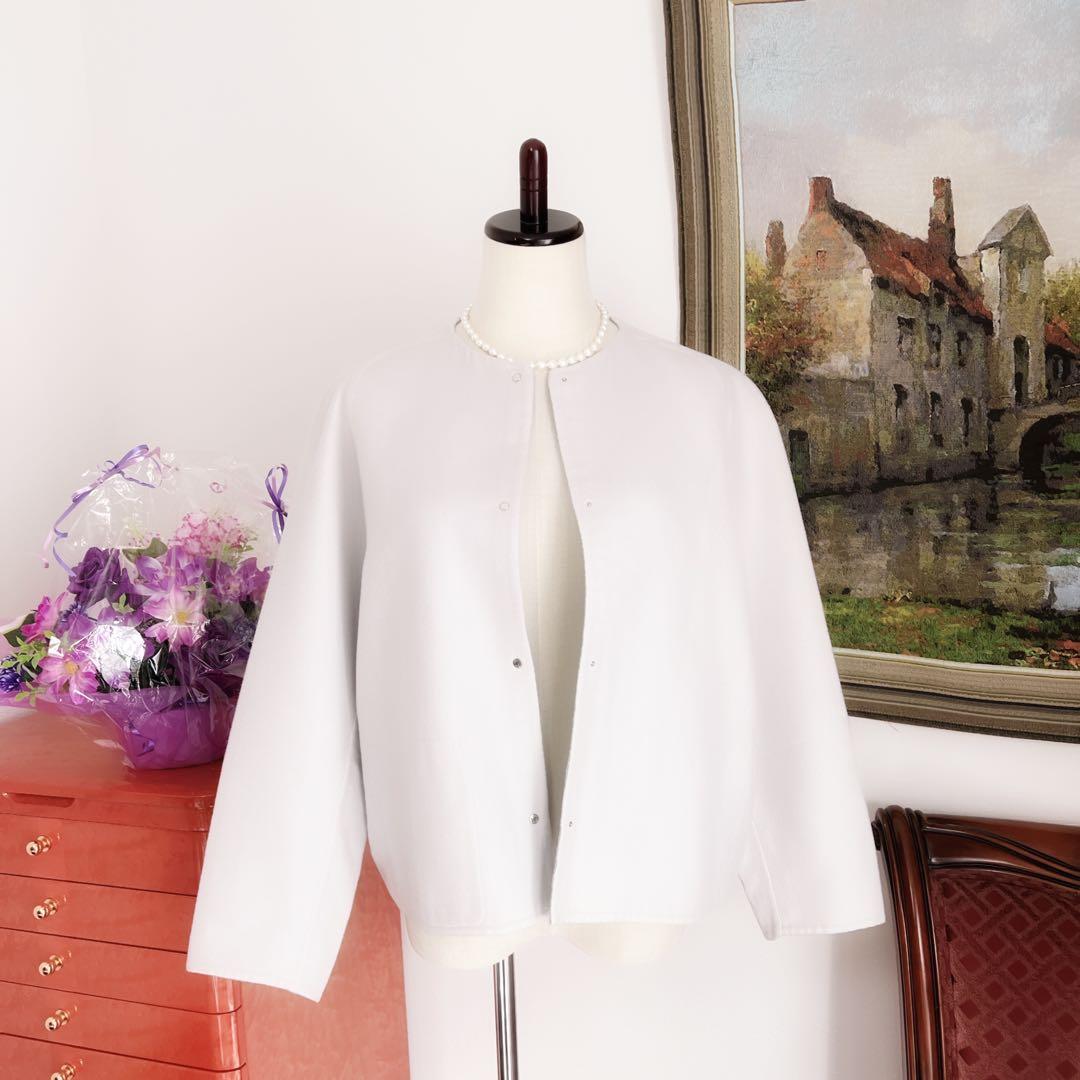 美品　HERMÈSエルメス カシミヤ ショート　ノーカラー　コート　ブルーグレー