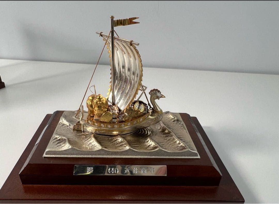 武比古作 宝船 置物 銀製 アンティーク オブジェ 縁起物 インテリア