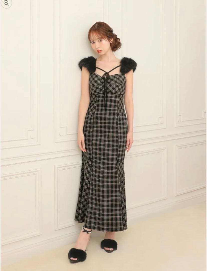 ワンピース M me eme Fur sleeve mermaid onepiece