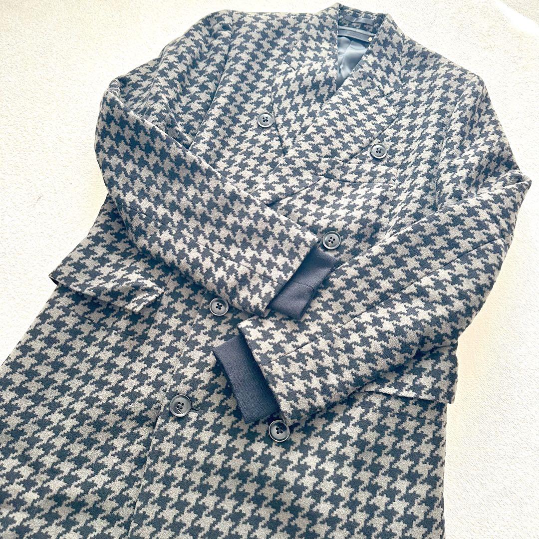 【美品】ポールスミス　チェスターコート　ダブル　シルク混　千鳥格子　Lサイズ