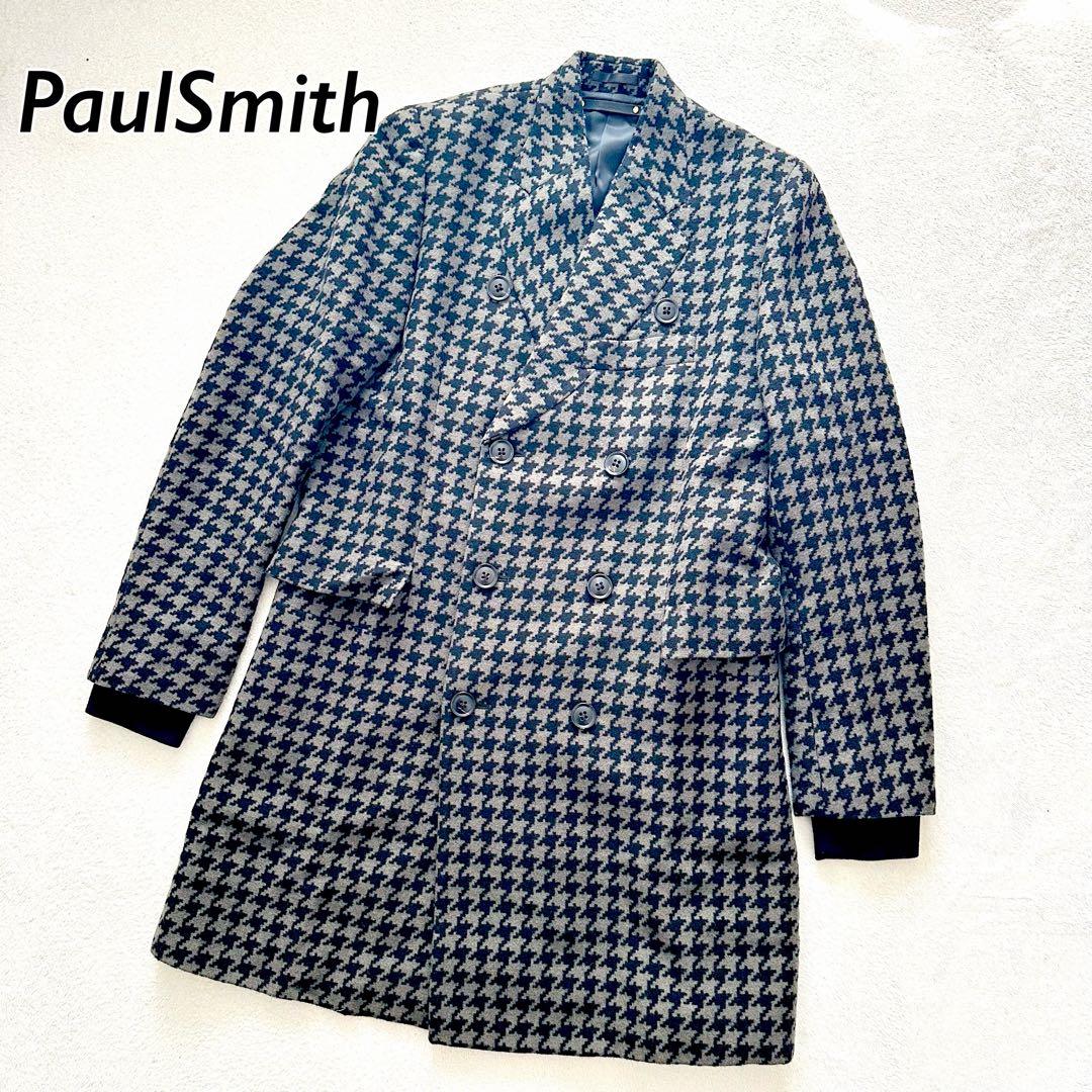 【美品】ポールスミス　チェスターコート　ダブル　シルク混　千鳥格子　Lサイズ