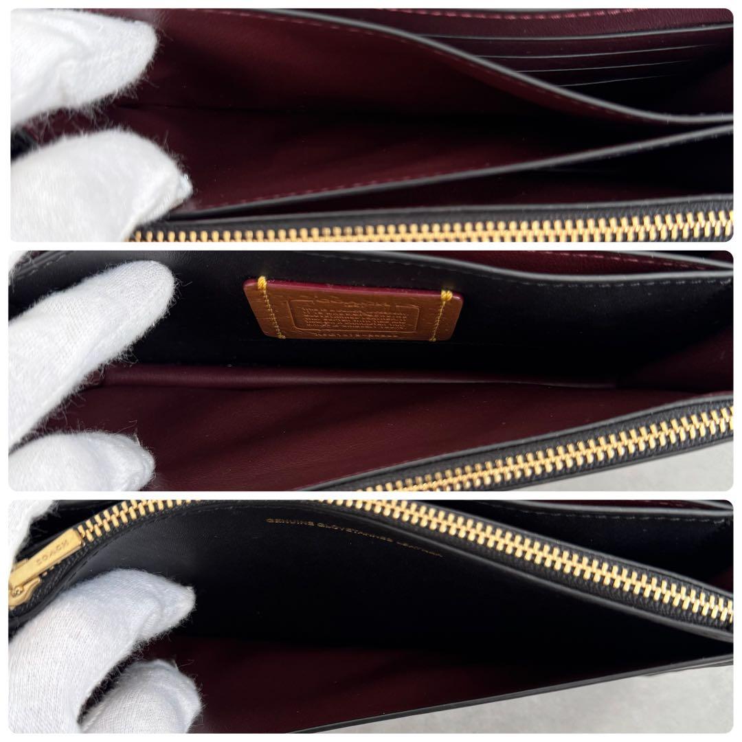 希少 COACH メタル ティーローズ チェーンウォレット 花 黒 ゴールド