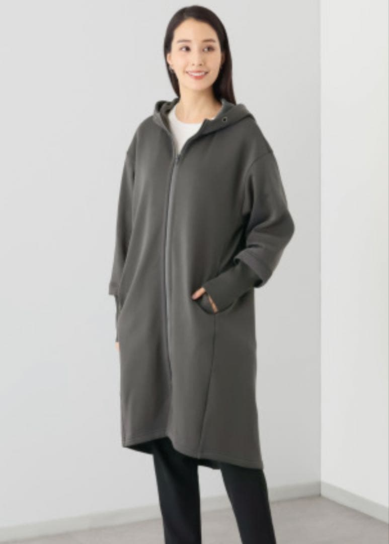 イシカワラボ★ヒトミ 裏ミンク調起毛ソフトダンボールフーディーロングコート