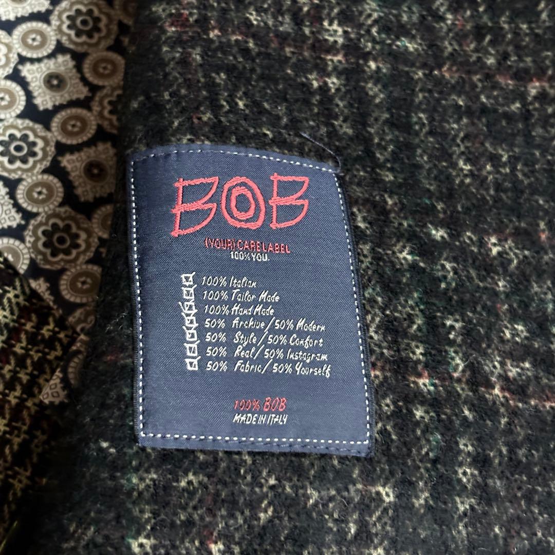 BOB テーラード　シングル　ウール　ブラウン系　チェック　ラペルピン　50