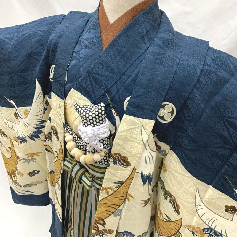 507ab19, 小物■七五三 五歳 セミアンティーク着物&羽織&袴&角帯■良好