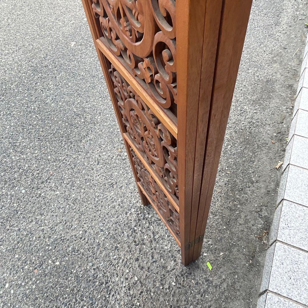 希少 アンティーク木製　 衝立　折りたたみ式　4連　アンティーク　透し彫り