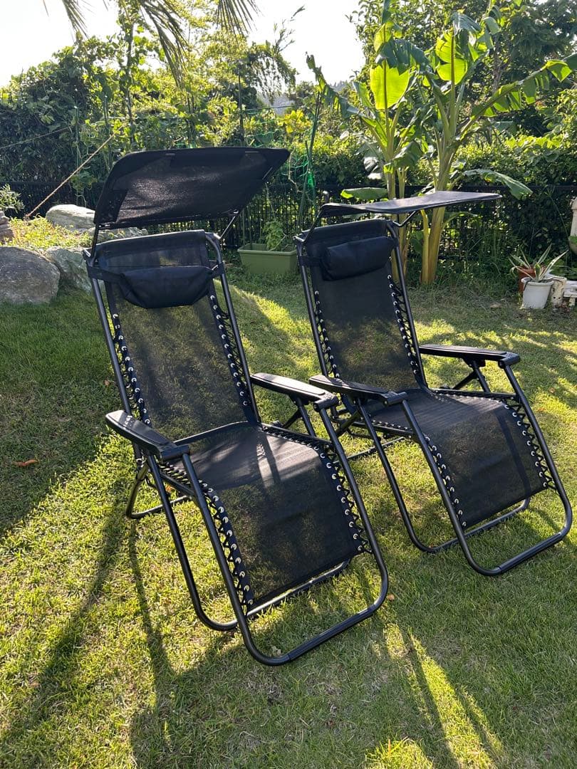 【値下げ】キャノピー付き・折りたたみリクライニングチェア（2脚セット）