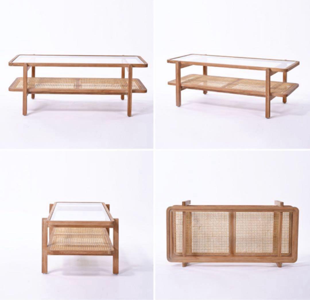 【新品未使用】KAGOME ローテーブル ラタン×チーク無垢材