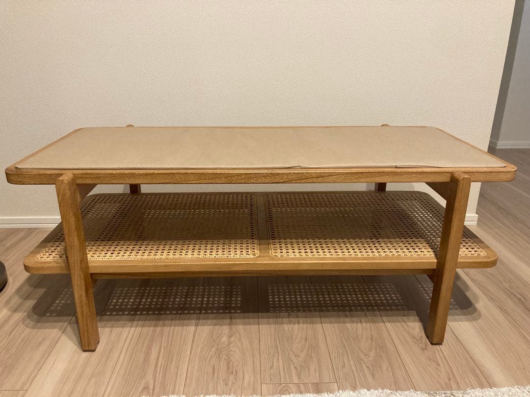 【新品未使用】KAGOME ローテーブル ラタン×チーク無垢材