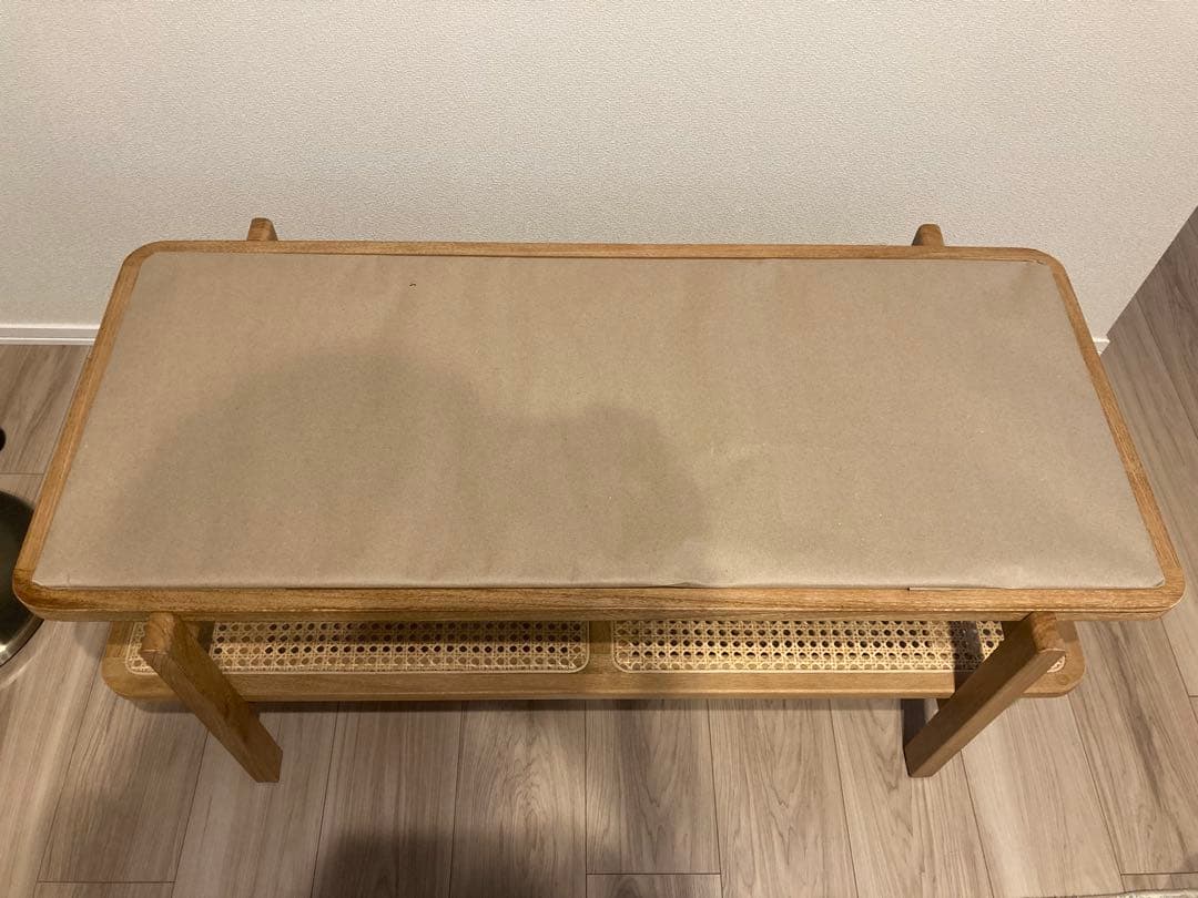 【新品未使用】KAGOME ローテーブル ラタン×チーク無垢材