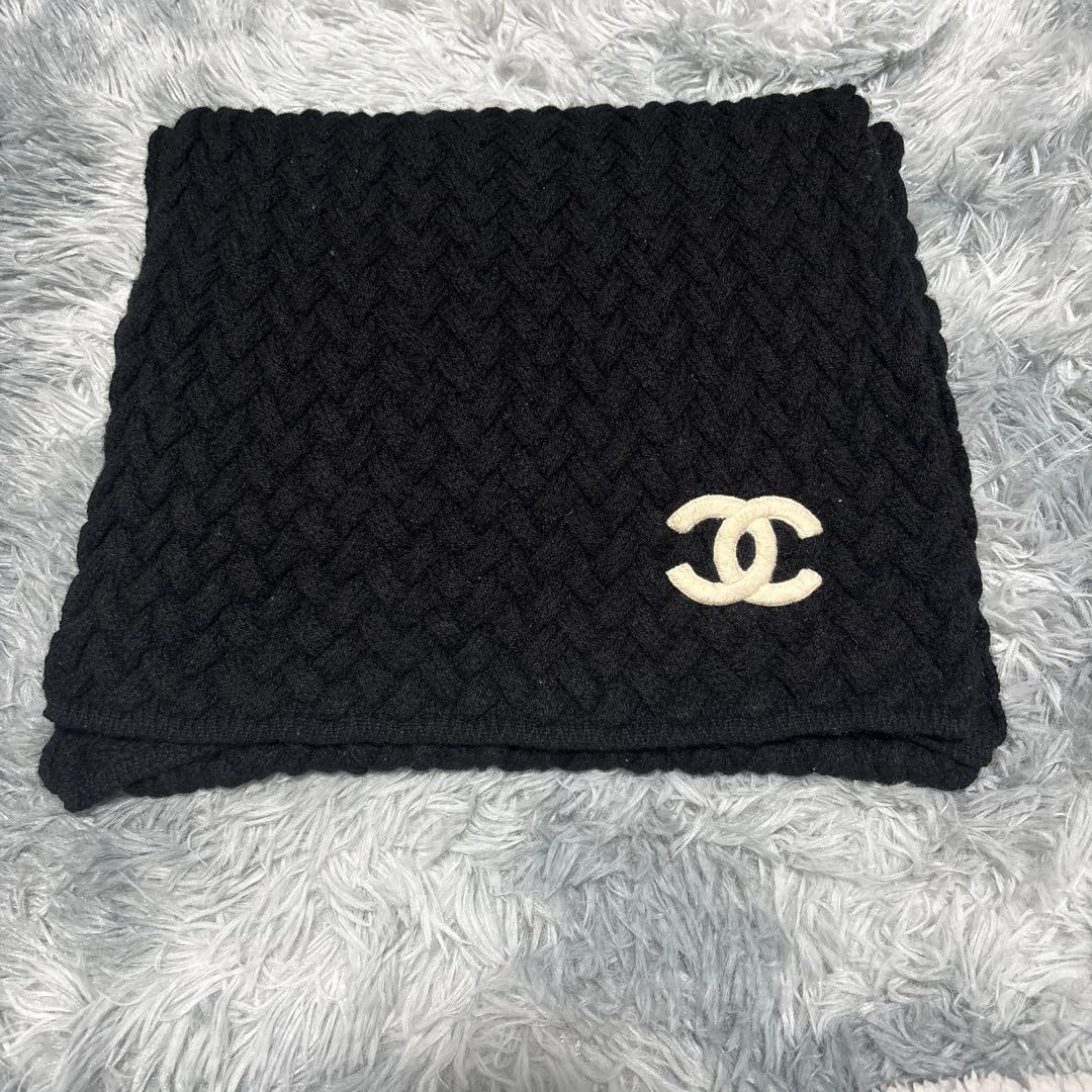 シャネル　マフラー　カシミヤ　ブラック　ココマーク　黒