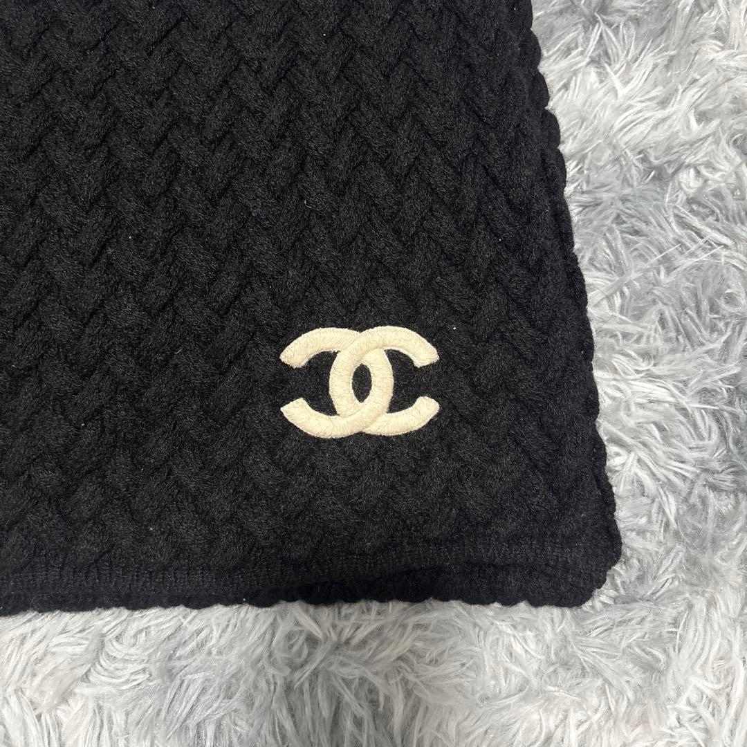 シャネル　マフラー　カシミヤ　ブラック　ココマーク　黒