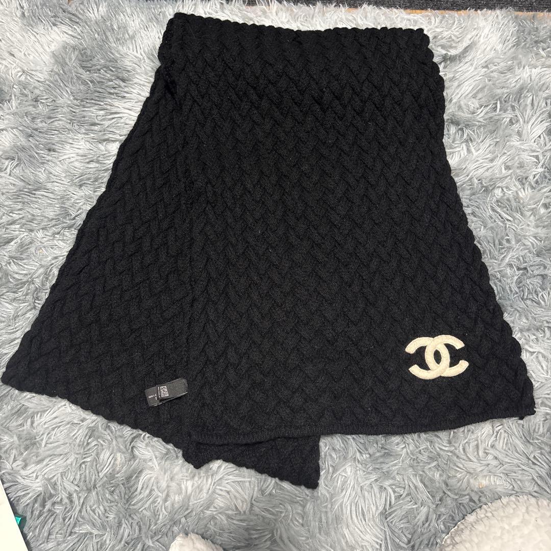 シャネル　マフラー　カシミヤ　ブラック　ココマーク　黒