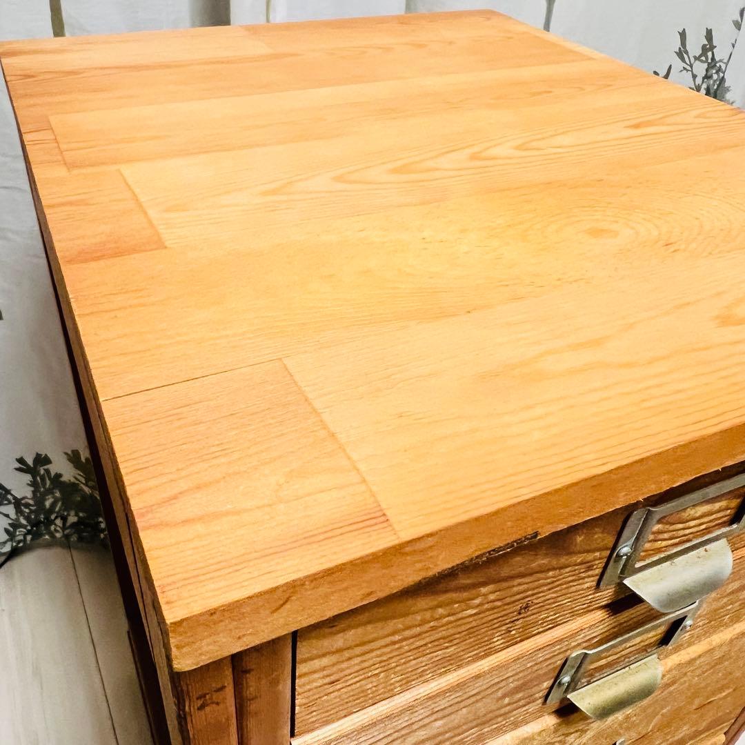 アンティーク調 木製多段チェスト（4段/キャスター付）天然木 道具入れ 書類棚