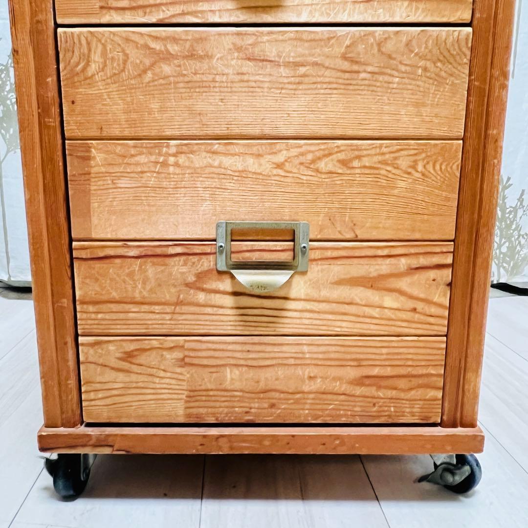 アンティーク調 木製多段チェスト（4段/キャスター付）天然木 道具入れ 書類棚