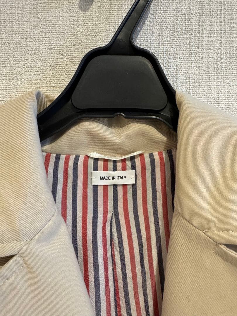 【THOM BROWNE★トムブラウン】ベージュ トレンチコート ストライプ裏地