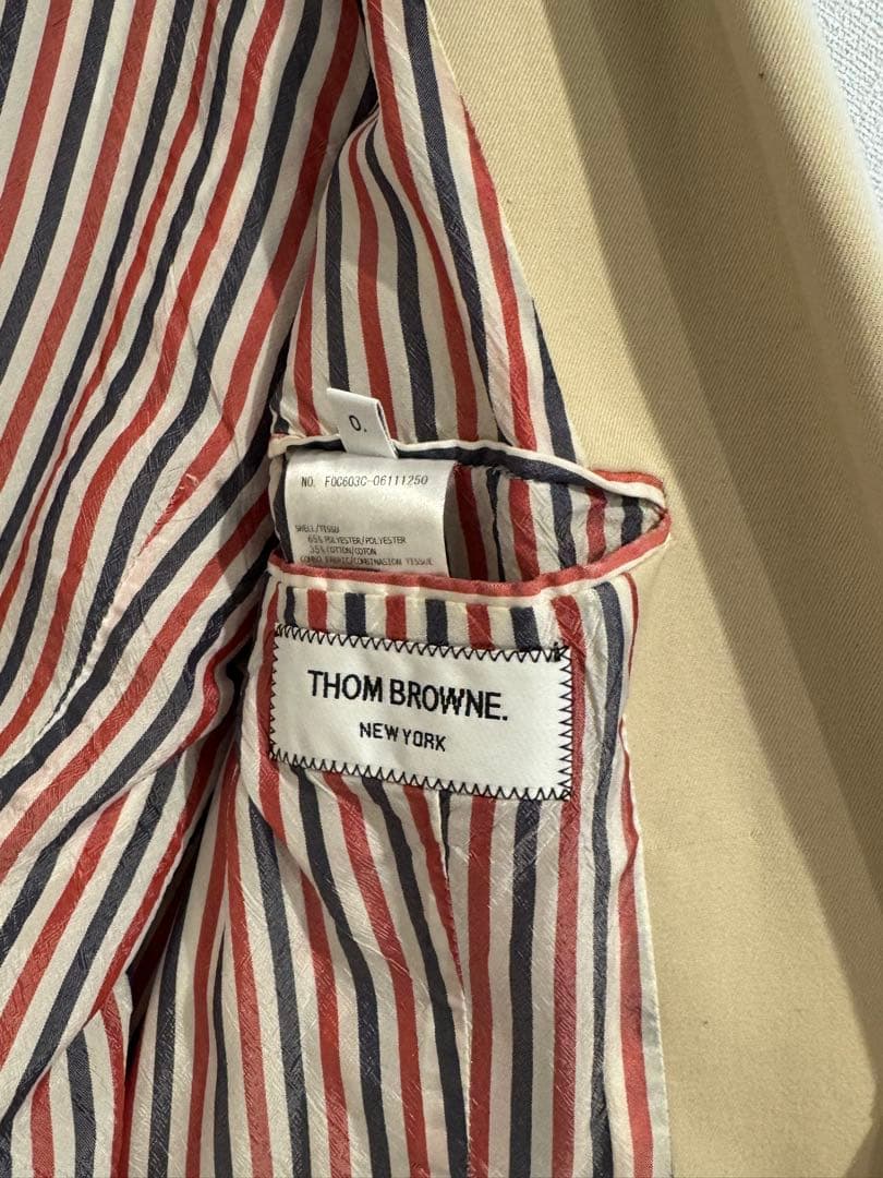 【THOM BROWNE★トムブラウン】ベージュ トレンチコート ストライプ裏地
