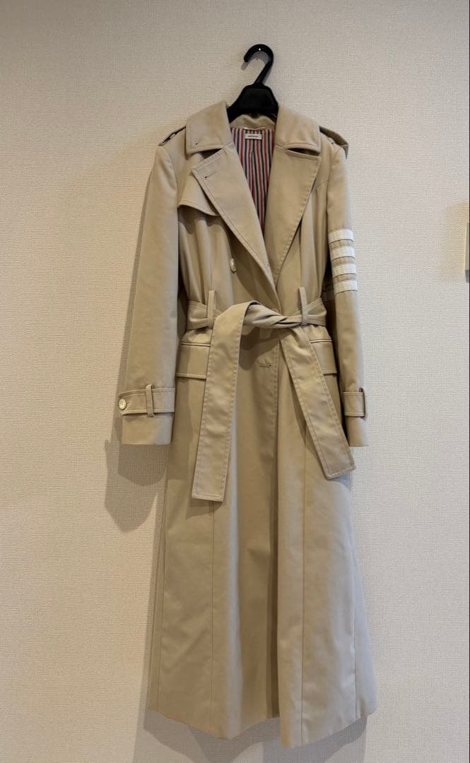 【THOM BROWNE★トムブラウン】ベージュ トレンチコート ストライプ裏地
