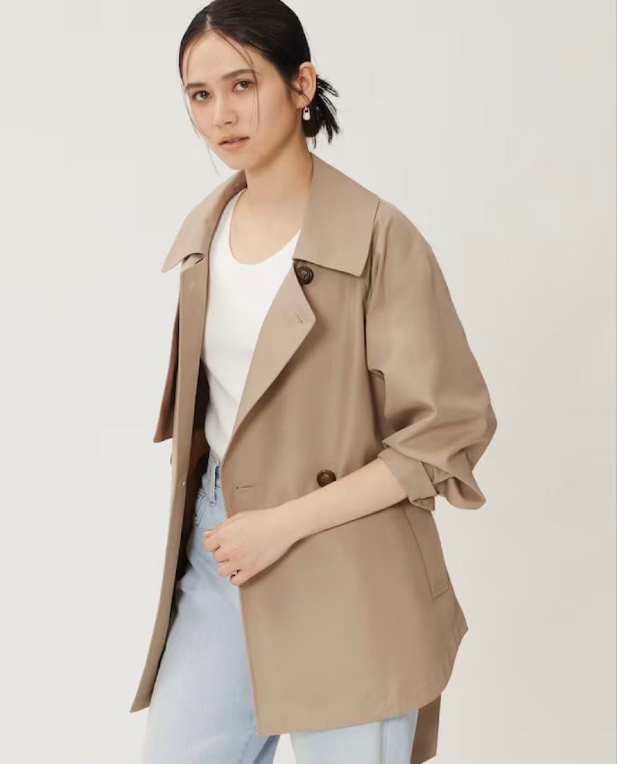 極美品 PLST 現行 リラクシーショートトレンチコート ベージュ S