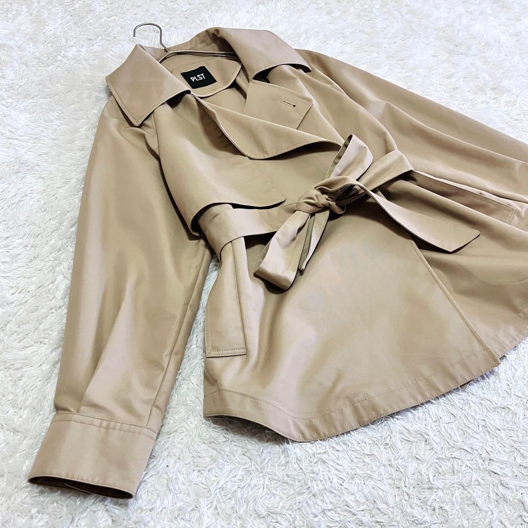 極美品 PLST 現行 リラクシーショートトレンチコート ベージュ S
