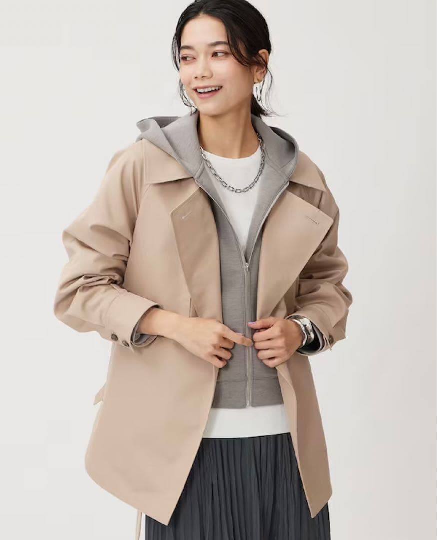 極美品 PLST 現行 リラクシーショートトレンチコート ベージュ S