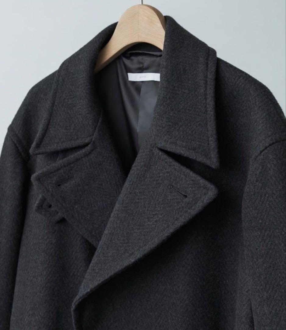 SMOOTH HERRINGBONE MAXI OVER COAT（チャコール)