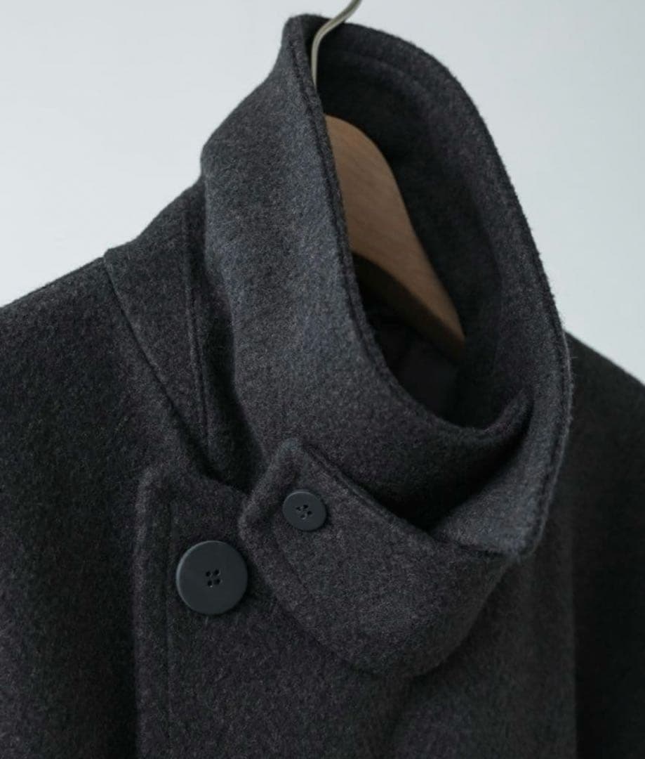 SMOOTH HERRINGBONE MAXI OVER COAT（チャコール)