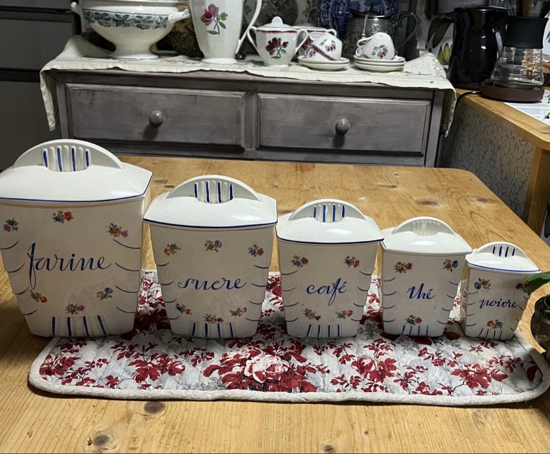 最終値下フランスアンティーク　リュネヴィル　キャニスター5点セットアールデコ様式