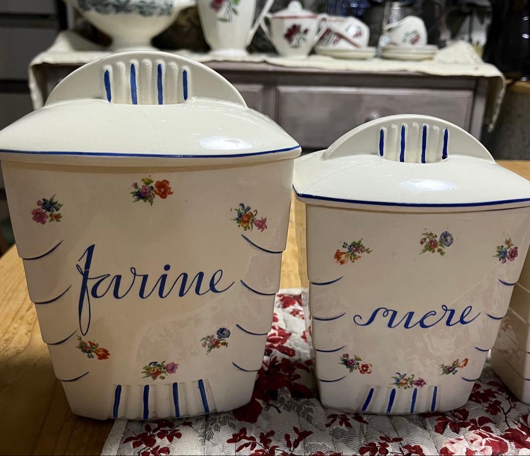 最終値下フランスアンティーク　リュネヴィル　キャニスター5点セットアールデコ様式