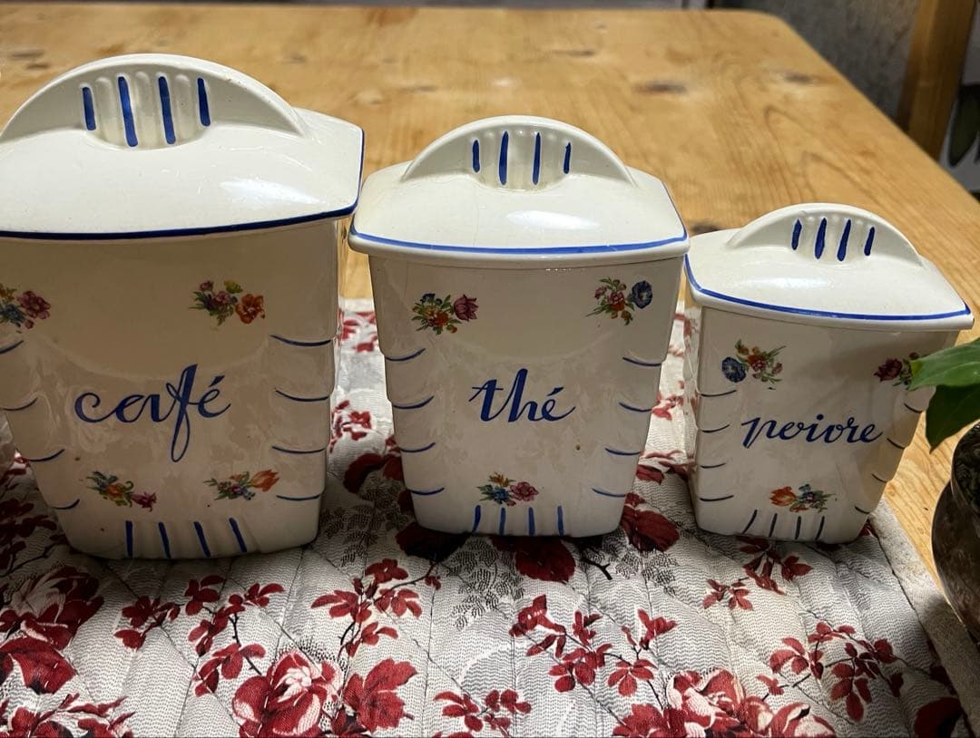 最終値下フランスアンティーク　リュネヴィル　キャニスター5点セットアールデコ様式