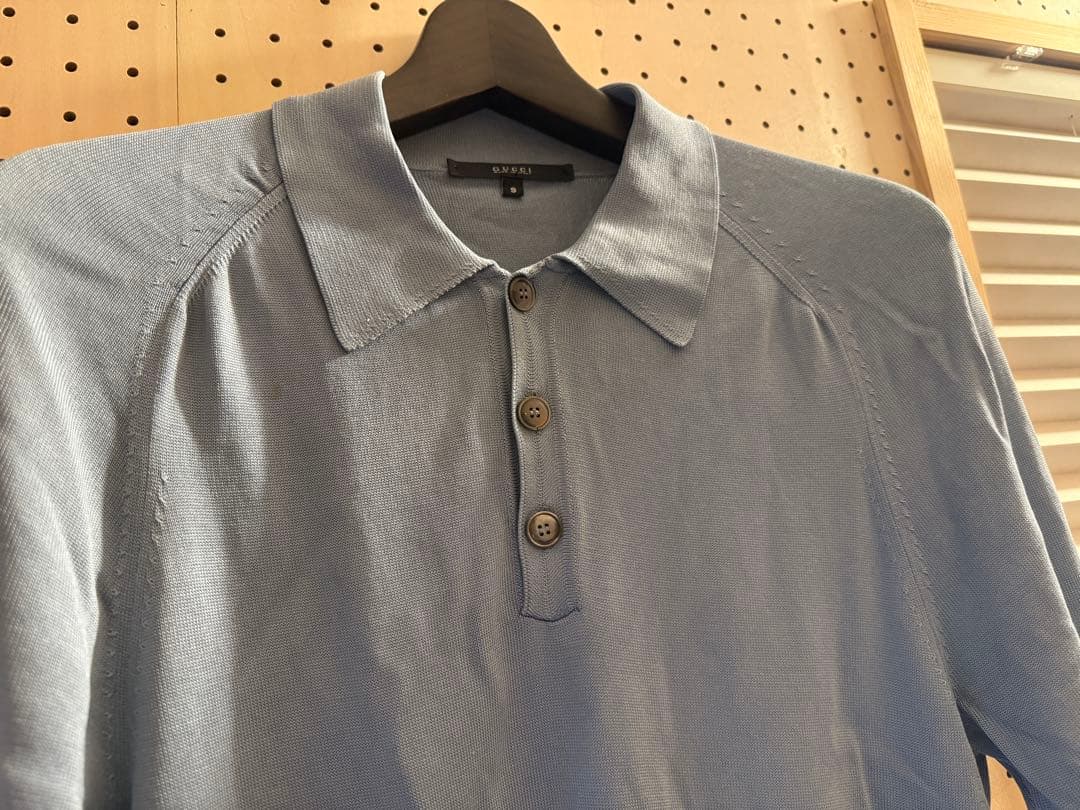 GUCCI ニットポロシャツ　Sサイズ　サックスブルー