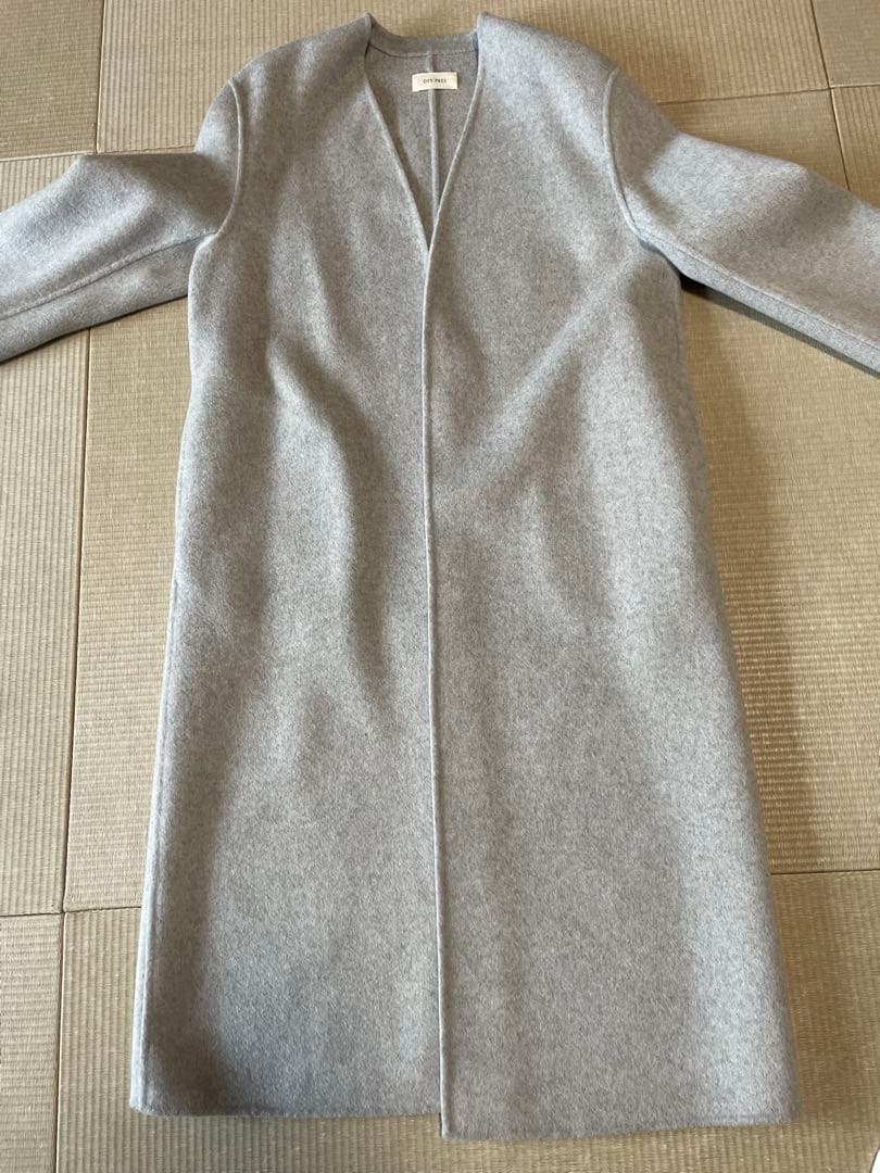 デプレ 2023ＡＷ ダブルフェイスメルトンビーバー ノーカラーコート グレー