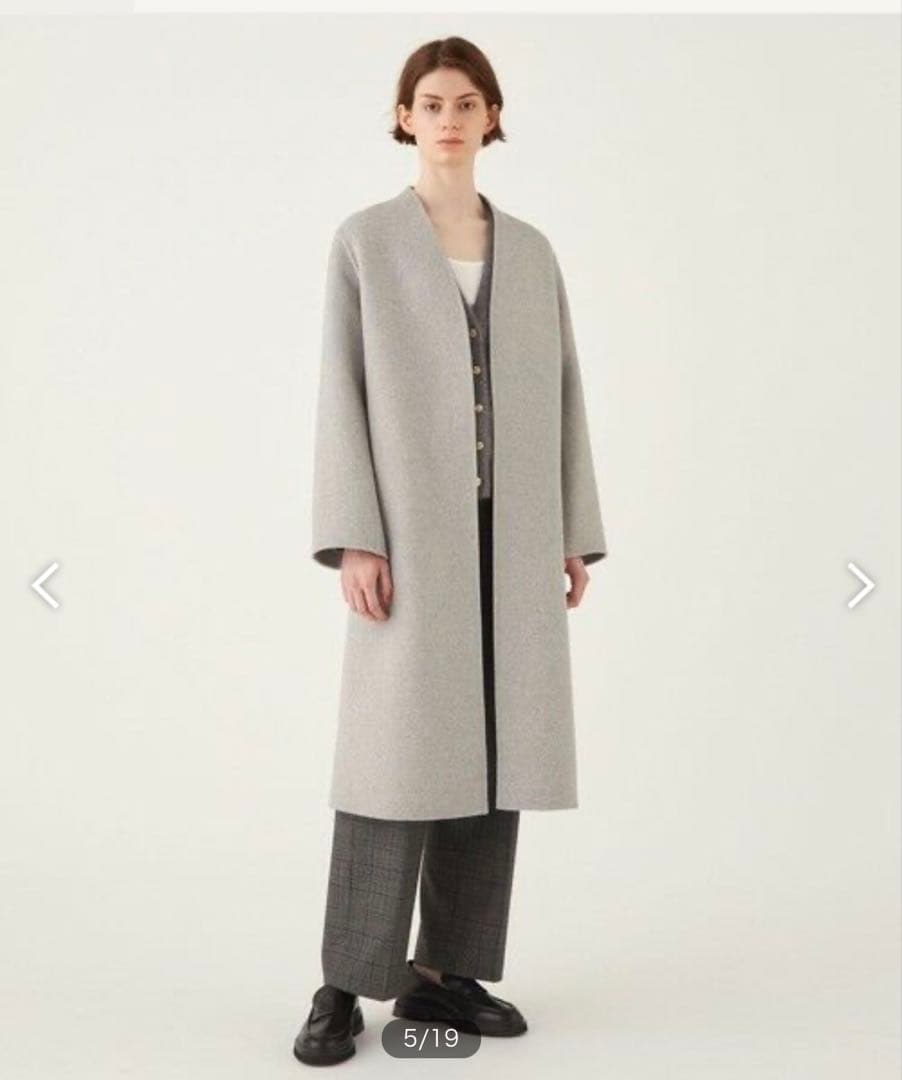 デプレ 2023ＡＷ ダブルフェイスメルトンビーバー ノーカラーコート グレー