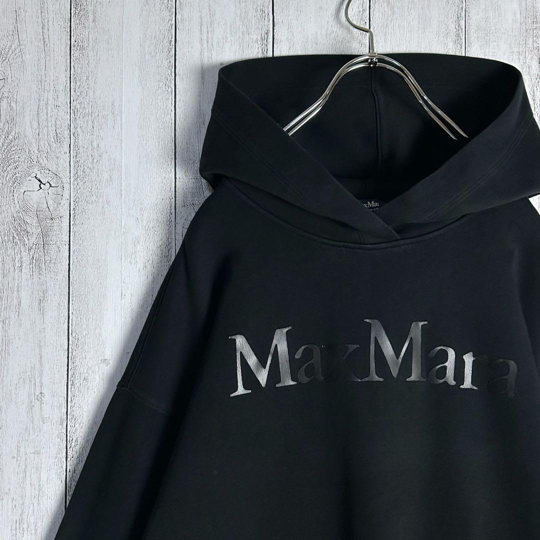 5675【美品・即完売】エスマックスマーラ☆正面ビッグロゴ入りパーカー 人気黒
