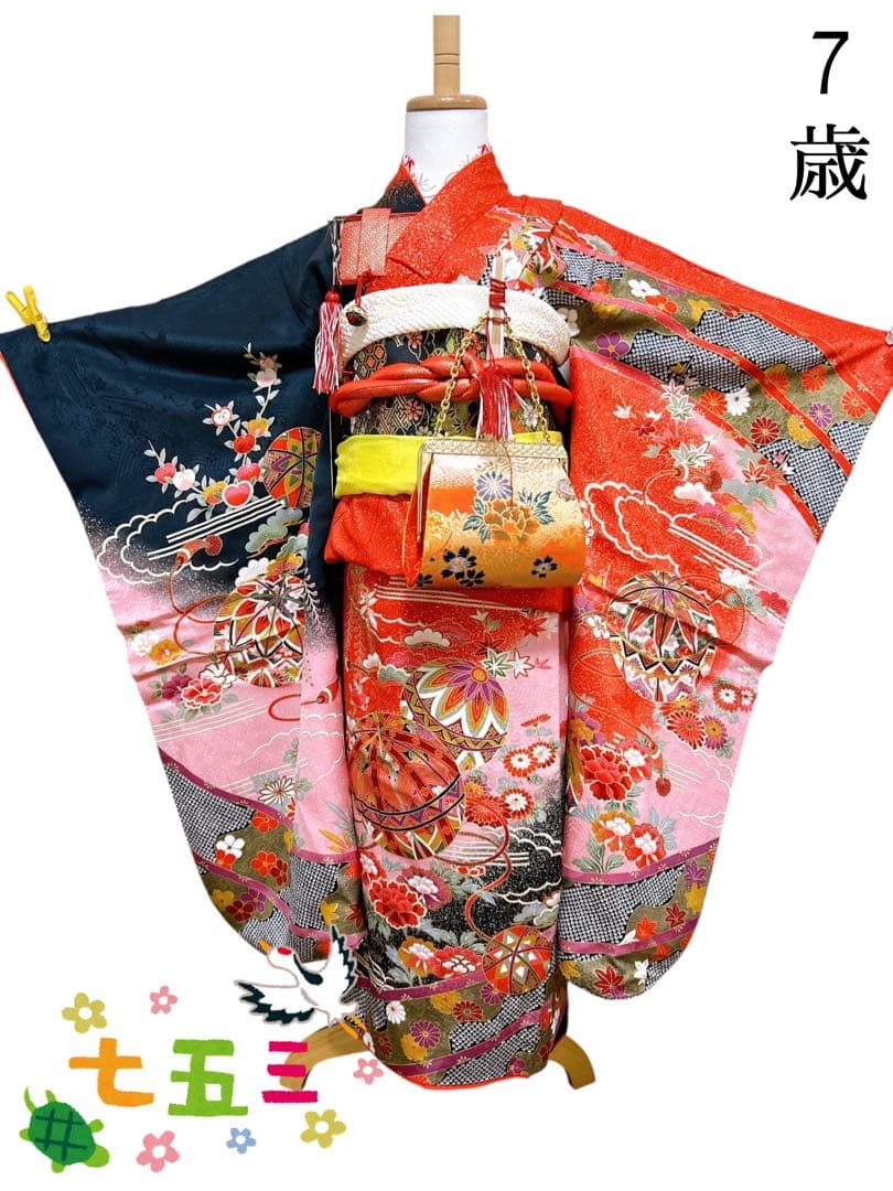 上品なお着物セット♡七五三　7歳　女の子　フルセット　一式　赤　黒