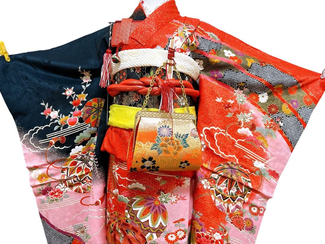 上品なお着物セット♡七五三　7歳　女の子　フルセット　一式　赤　黒