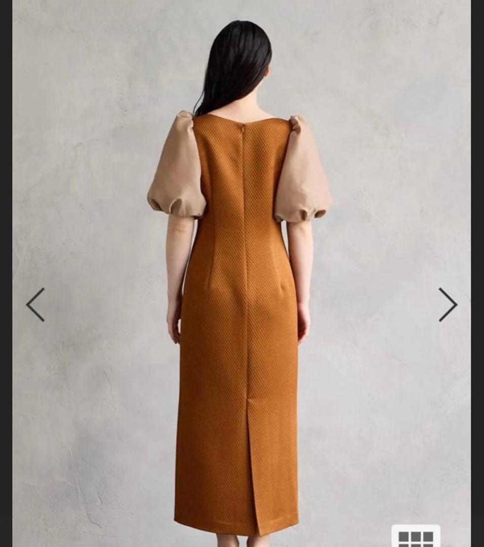 AIMER ジャカード×オーガンジーボリュームスリーブタイト　パーティードレス