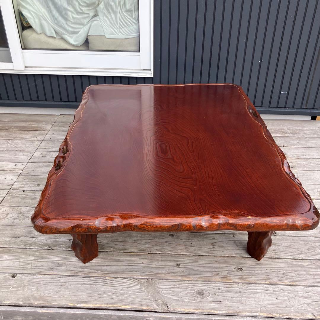 昭和レトロ 一枚板風 木製座卓 脚付き センターテーブル ローテーブル ちゃぶ台