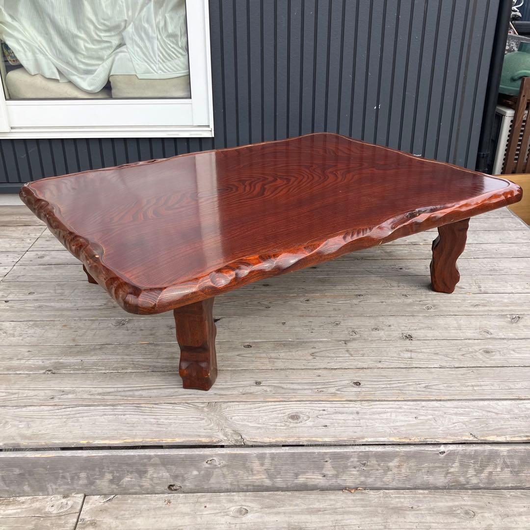 昭和レトロ 一枚板風 木製座卓 脚付き センターテーブル ローテーブル ちゃぶ台