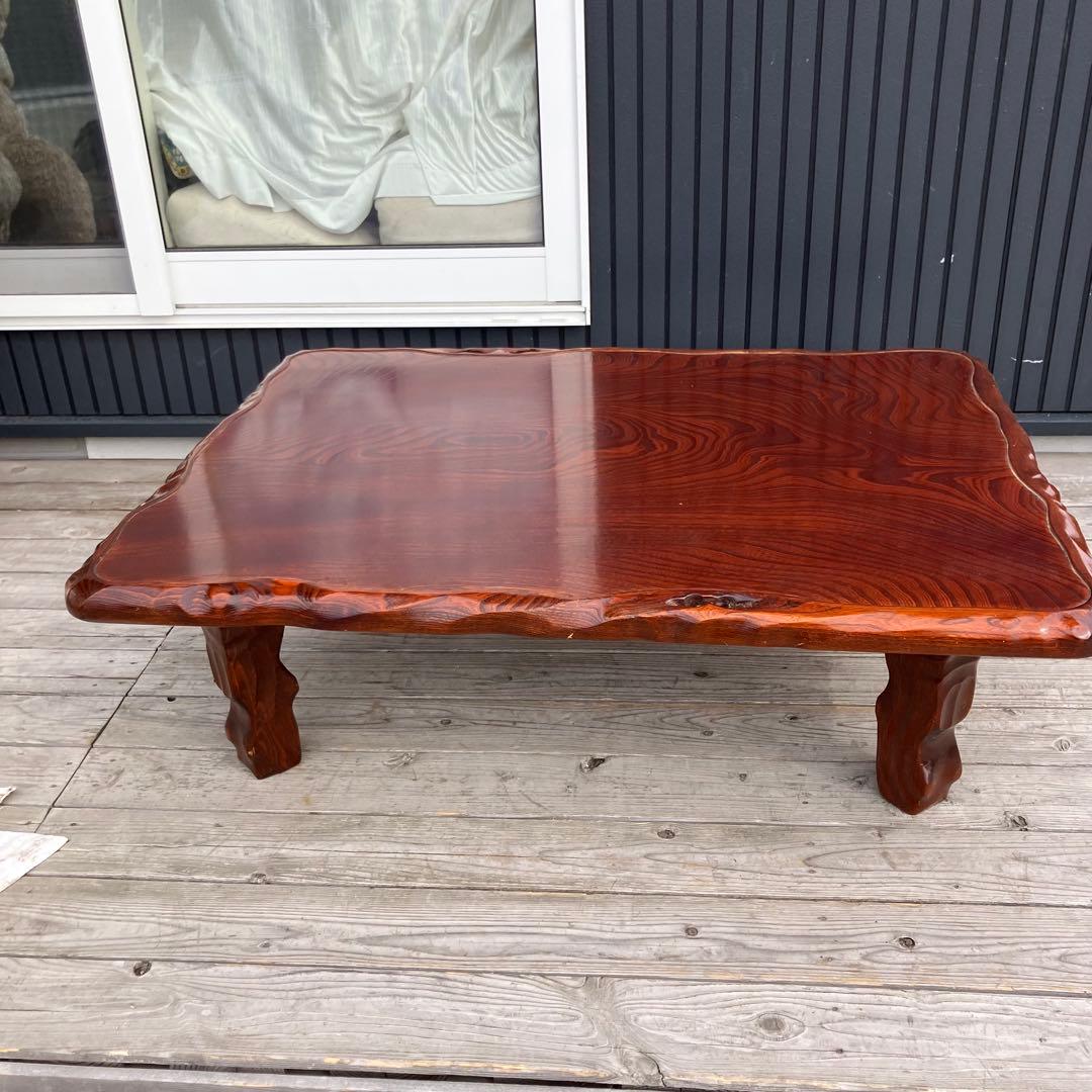 昭和レトロ 一枚板風 木製座卓 脚付き センターテーブル ローテーブル ちゃぶ台