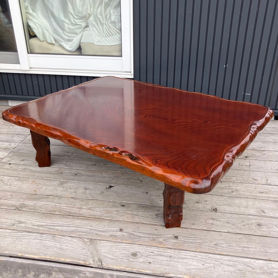 昭和レトロ 一枚板風 木製座卓 脚付き センターテーブル ローテーブル ちゃぶ台