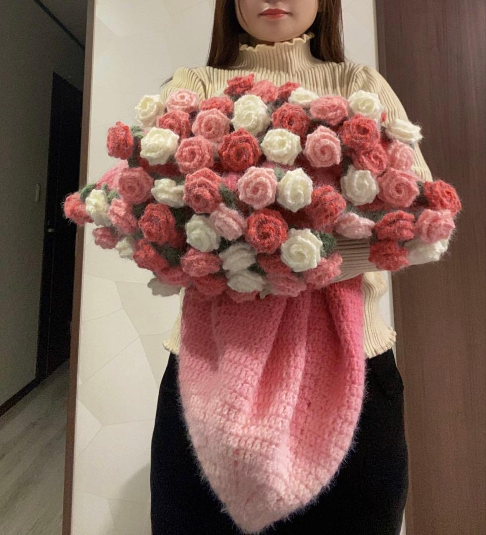 バラの花束ブランケット直径110cm，68本の大きな花ストール