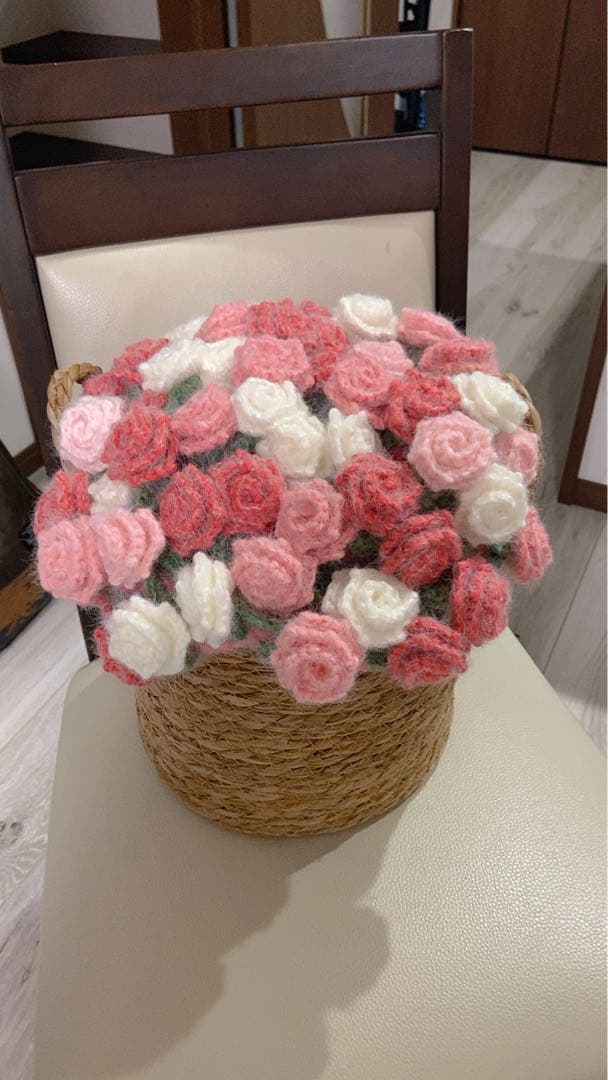 バラの花束ブランケット直径110cm，68本の大きな花ストール