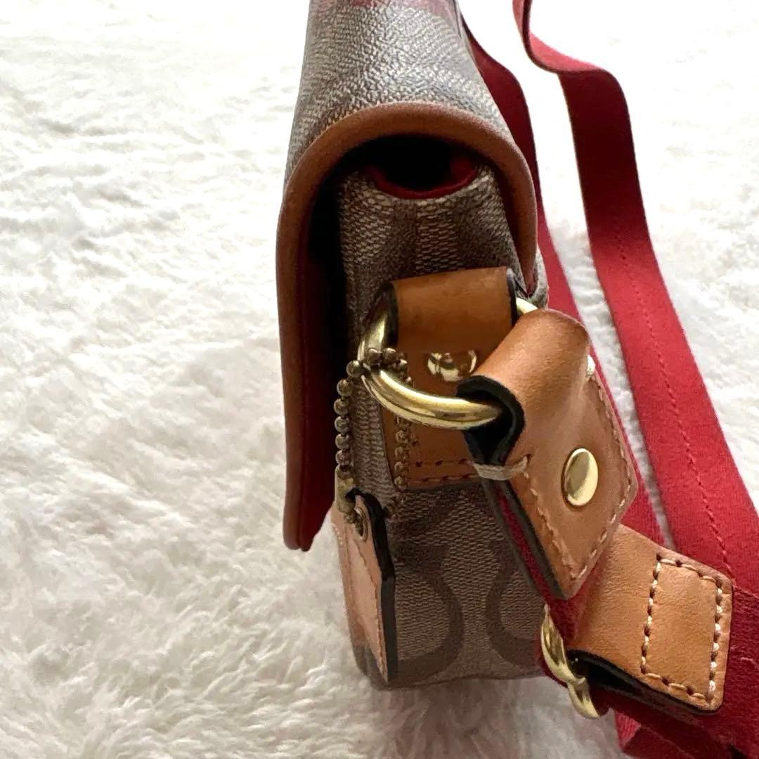 【美品】コーチ COACH 花柄ショルダーバッグ 2WAY 赤　シグネチャー