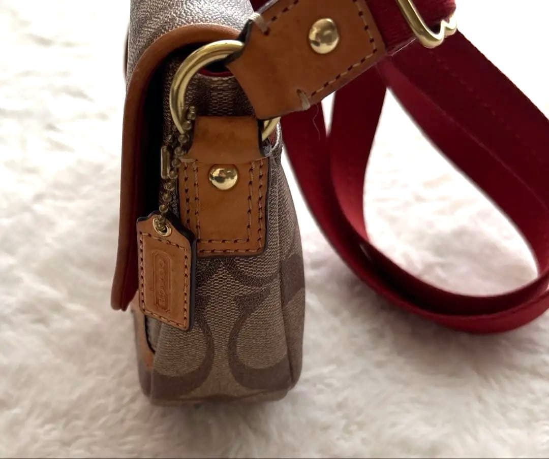 【美品】コーチ COACH 花柄ショルダーバッグ 2WAY 赤　シグネチャー