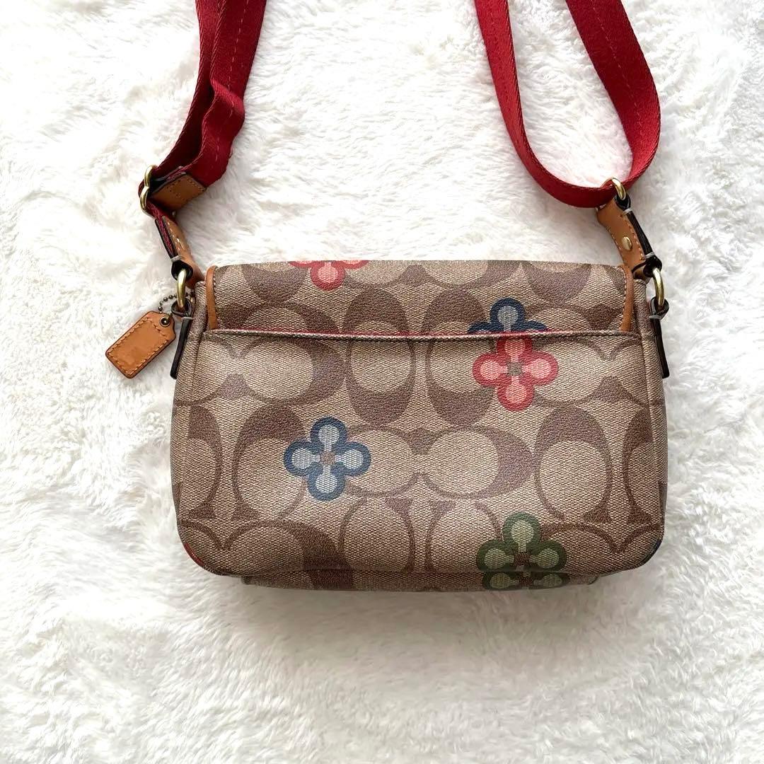 【美品】コーチ COACH 花柄ショルダーバッグ 2WAY 赤　シグネチャー