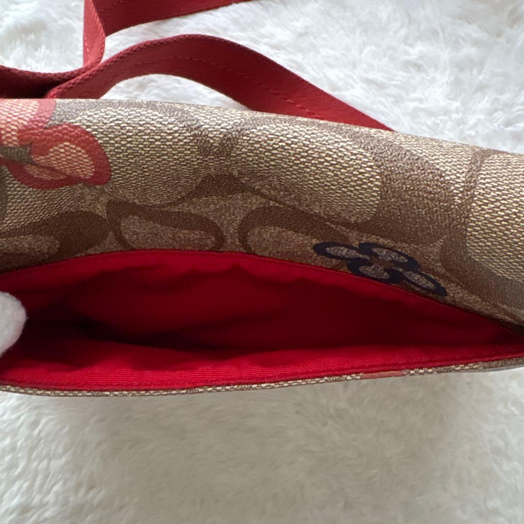 【美品】コーチ COACH 花柄ショルダーバッグ 2WAY 赤　シグネチャー