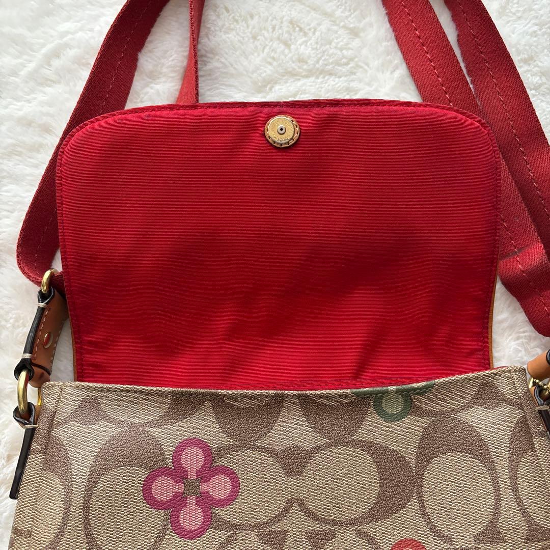 【美品】コーチ COACH 花柄ショルダーバッグ 2WAY 赤　シグネチャー