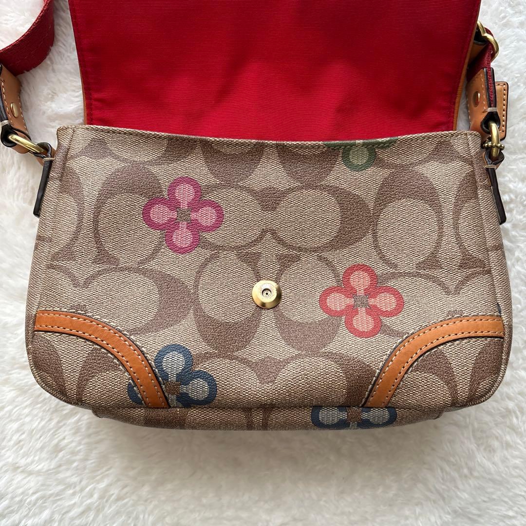 【美品】コーチ COACH 花柄ショルダーバッグ 2WAY 赤　シグネチャー